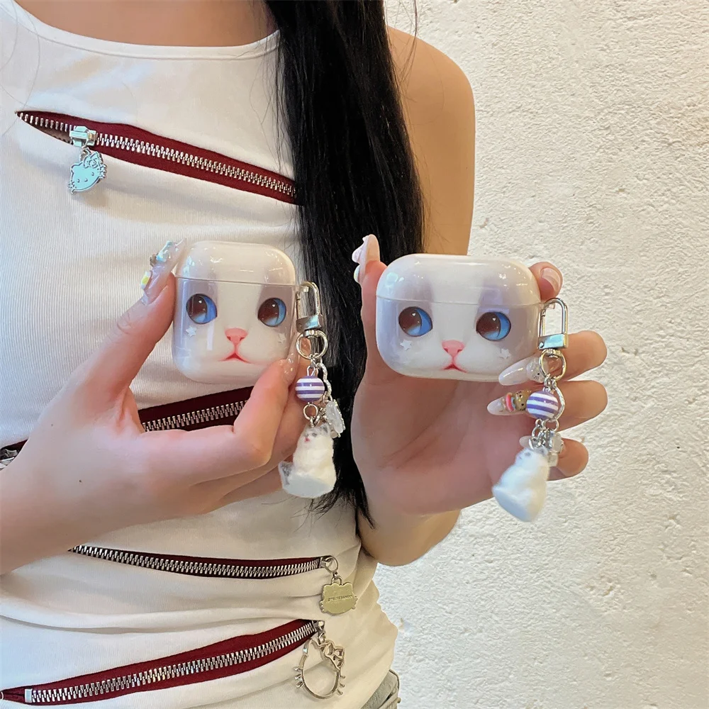 

Apple Airpods 4 3 2 Pro 2 Cute Cat with AFK and Charming Silicone Earphone Charging Case, Suitable for Airpods Pro2 Funda