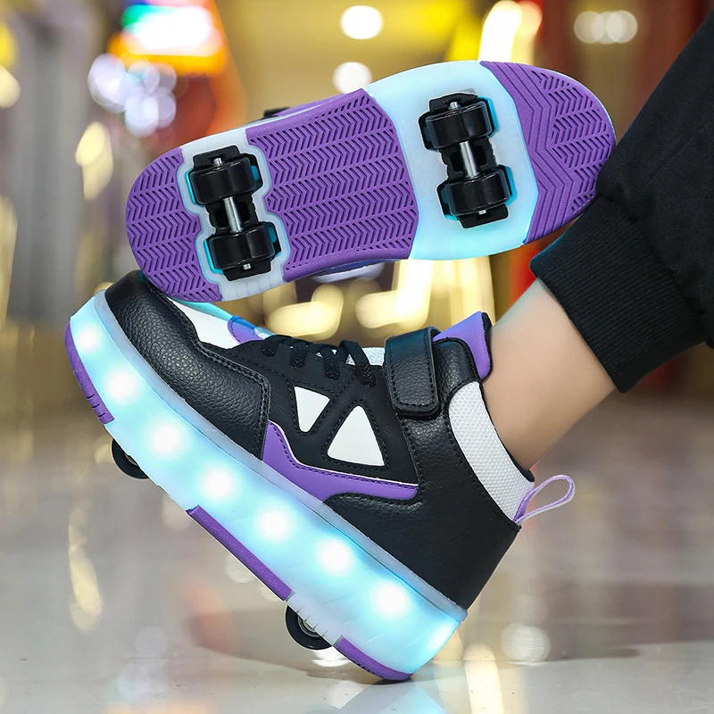 Children’s 4 Wheels Luminous Glowing Sneakers Led Light Roller Skate Shoes Kids Led Shoes Boys Girls USB Charging Gifts Cool New