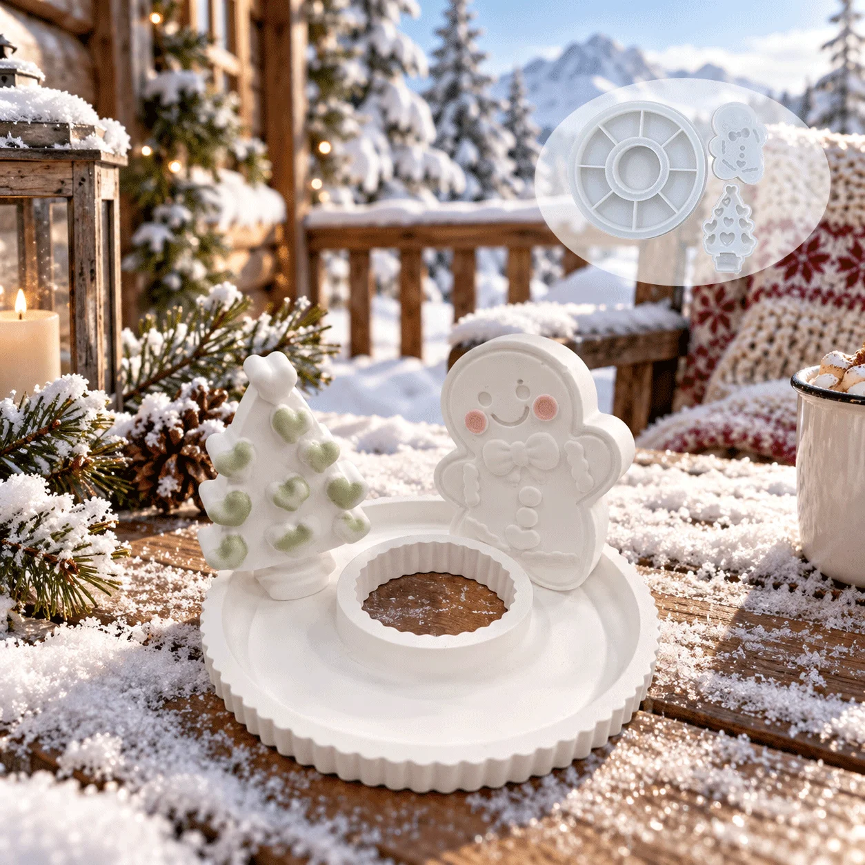 Christmas Gingerbread Man&Heart Christmas Tree Resin Mold Set, Circular Tray Silicone Mold, DIY Epoxy Gypsum Candle Soap Christm