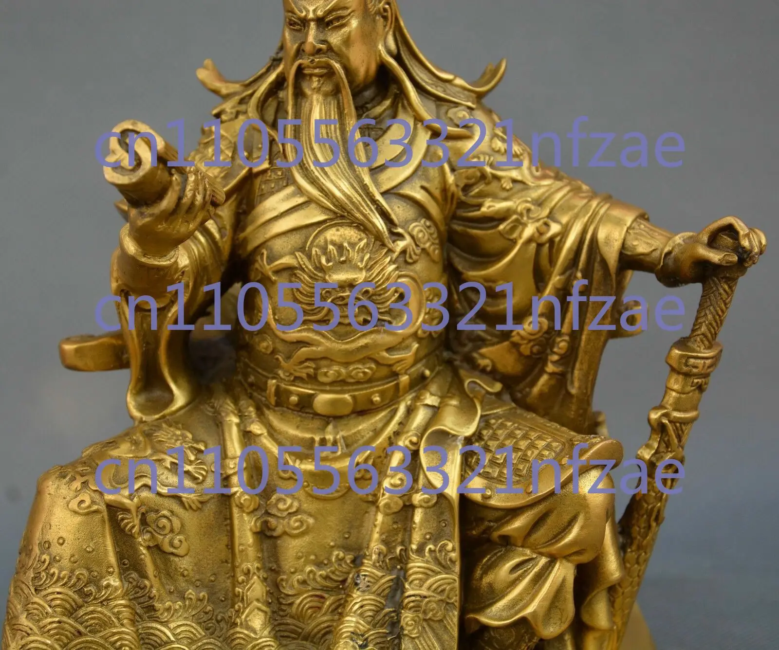 النحاس الصيني البرونزية الثروة التنين مقعد قوان قونغ يو المحارب الله بود تمثال