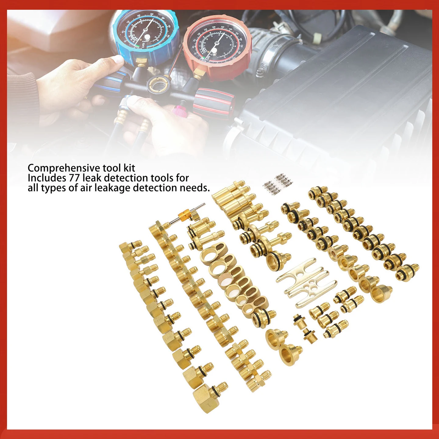 

77 шт. автомобильный комплект для проверки утечек кондиционера, латунные инструменты для обнаружения утечек переменного тока, ремонтный комплект разъема для автомобиля, грузовика, авто переменного тока