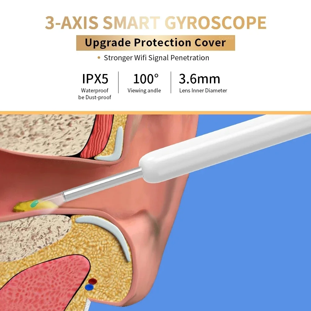 Sem fio inteligente Visual Ear Cleaner, endoscópio com câmera, remoção de cera, Earwax Cleaning Kit, colher e Earpick