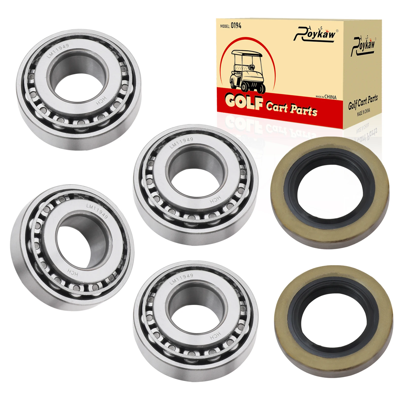 Roykaw Golf Cart Front Wheel Hub Bearings & Oil Seals Kit for Club Car DS 1982-2002, Replaces OEM # 1013135, 1011393