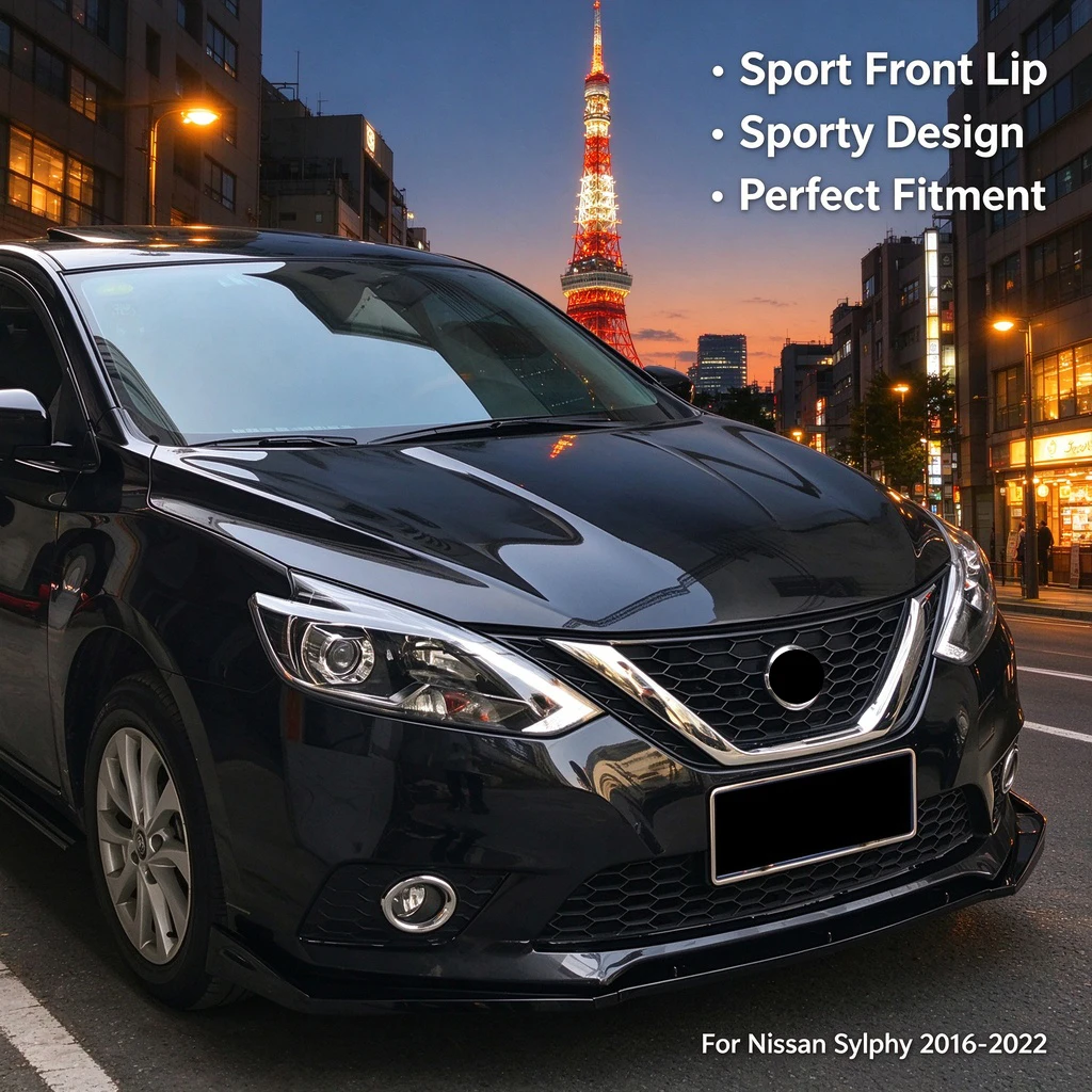 Car Carbon Fiber Look ABS For Sylphy Sentra 2016-2022 2020 Front Bumper Splitter Lip Body Kit Spoiler Diffuser Deflector