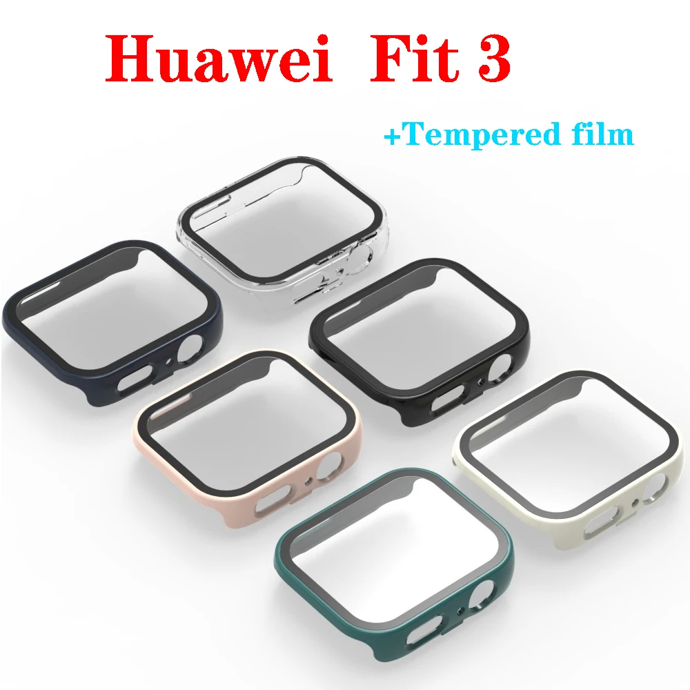 Screen Protector Case for Huawei Watch Fit 3, Ultra-Thin Slim Protective Hard PC Bumper Tempered Glass Cover Full Cover Shell