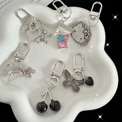 Y2K Silver Color Metal Butterfly Keychain Sweet Cool Cherry Keyring Girls Fashion Bag Pendant Backpack Hanging Decoration