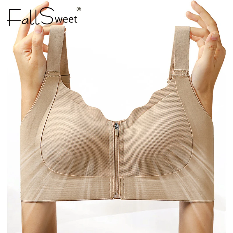 FallSweet Women's Sport Bra Front Zipper Wireless Bralette Invisible Bras Seamless Underwear Crop Top for Yoga Fitness Lingerie