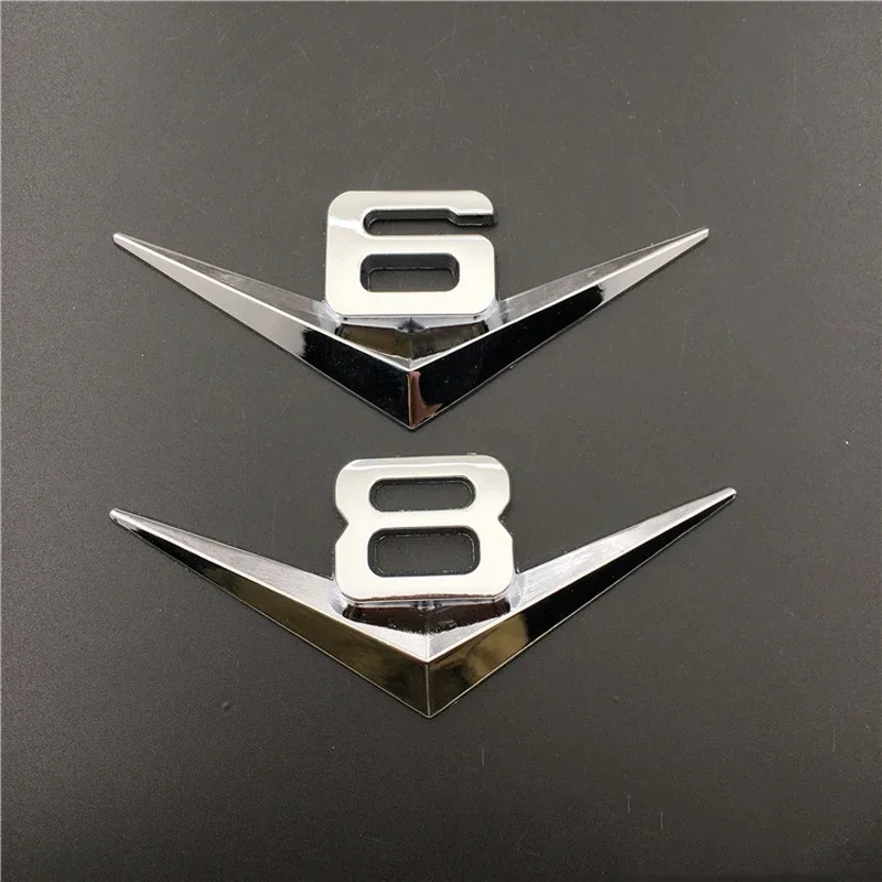 3D Metal Chrome Black V6 V8 Letters Rear Trunk Fender Badge Emblem Stickers Decals For BMW Audi Ford Nissan Car Accessories