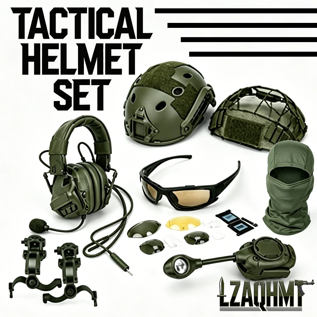 

Airsoft Tactical Helmet Set with NVG Model Communication Headset, Paintball Shooting Protective Gear for Role Play Movie Props