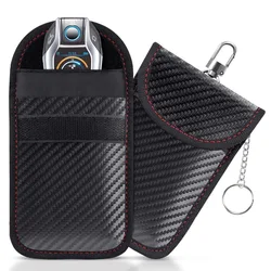 Faraday Bag for Key Fob Cage Protector Car RFID Signal Blocking Key Fob Protector Anti-Theft Pouch Double-Layers of Carbon Fiber