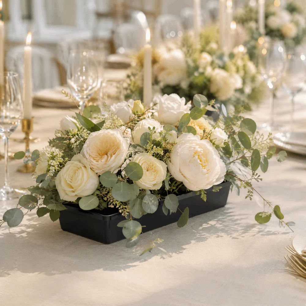 10PCS Plastic Floral Arrangement Tray Rectangular Black Flower Arrangement Bowl Lightweight Reusable Centerpiece Holder