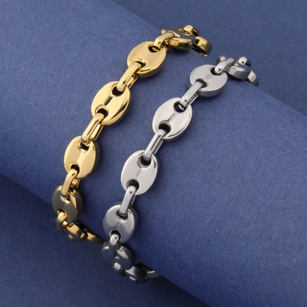 TOPGRILLZ 8mm Solid Back Cuban Link Gold Silver Color Men\'s Hip Hop Bracelets Personality Stainless Steel Jewelry