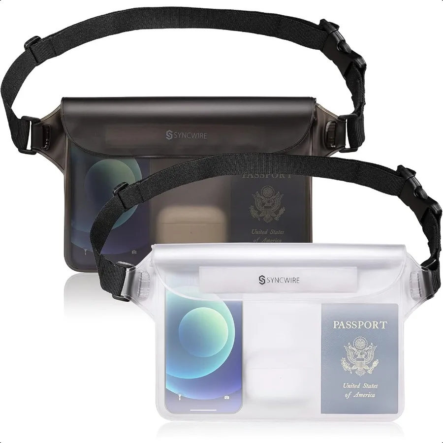 

Waterproof Pouch Bag with Adjustable Waist Strap 2 Pack IP68 Waterproof Waist Bag Screen Touchable Dry Bag with Adjustable Belt