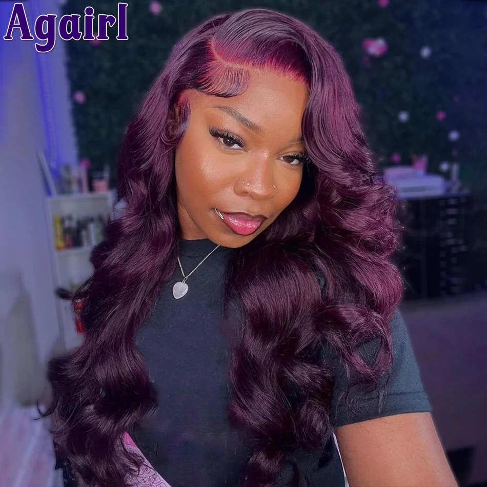 

200% Density 13X6 Dark Purple Body Wave Human Hair Wigs Pre Plucked Ready Go Brazilian 99J 13x4 Wavy Lace Frontal Wigs For Women