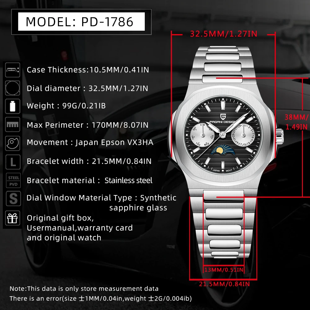 ساعة باجاني ديزاين الفاخرة كوارتز للسيدات كرونوغراف كريستال الياقوت vx3ha رياضية من الفولاذ المقاوم للصدأ مقاومة للماء للسيدات