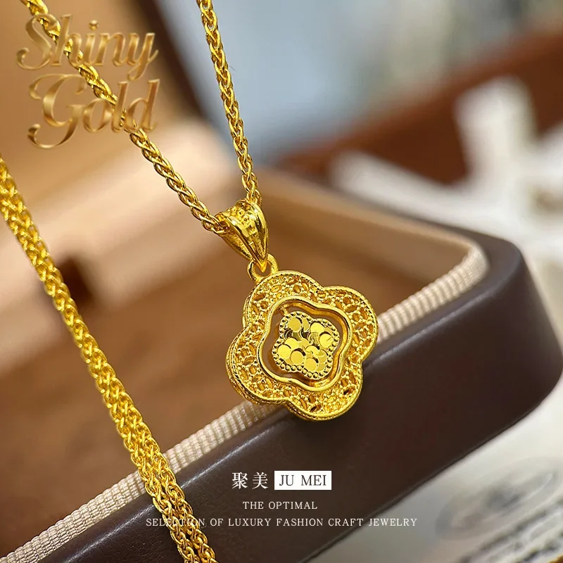 

ShinyGold 9999 24K real gold design crushed ice hollow copper coin pendant light luxury clavicle chain