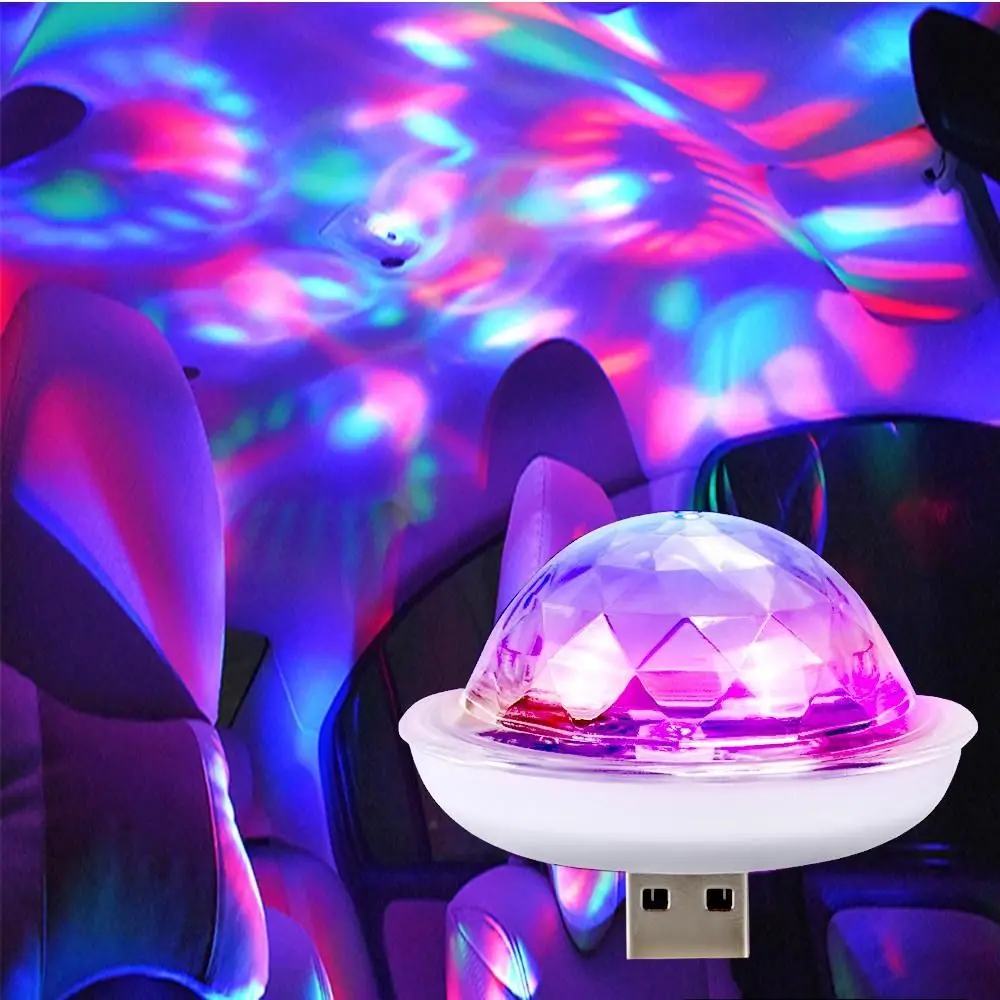 Mini Colorful Car USB Ambient Light DJ RGB Music Sound Ball Laser Light 5V Interface Voice Control LED Magic ball light