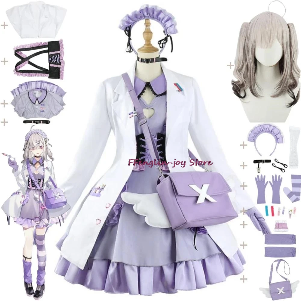 

Sukoya Kana Cosplay Costume Wig Anime Nurse Uniform Youtuber Vtuber Nijisanji Sexy Woman Loli Maid Purple Dress Halloween Suit