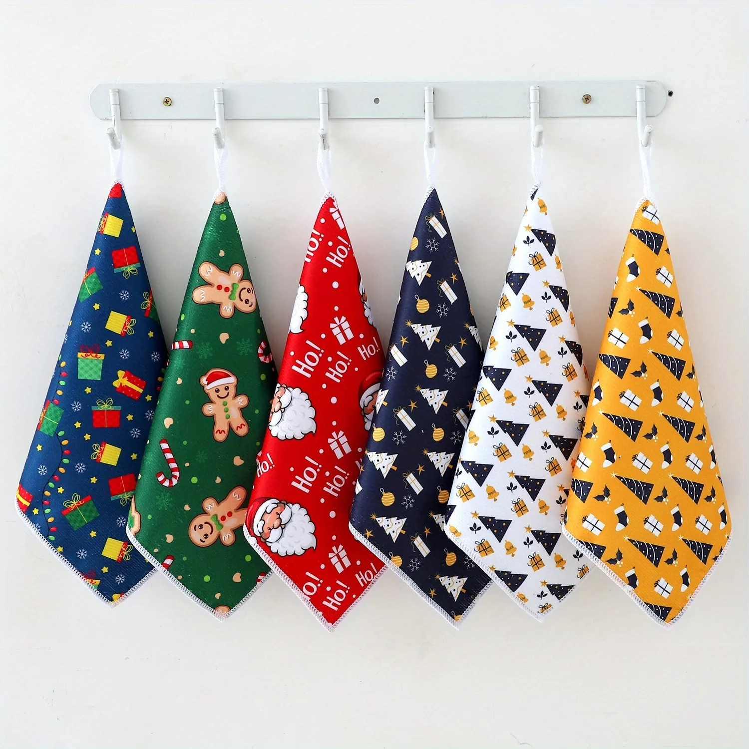 

Kitchen Towels with Santa Claus Christmas Tree Gingerbread Man Printed Square Hand Towel for Cooking & Baking Christmas Decor