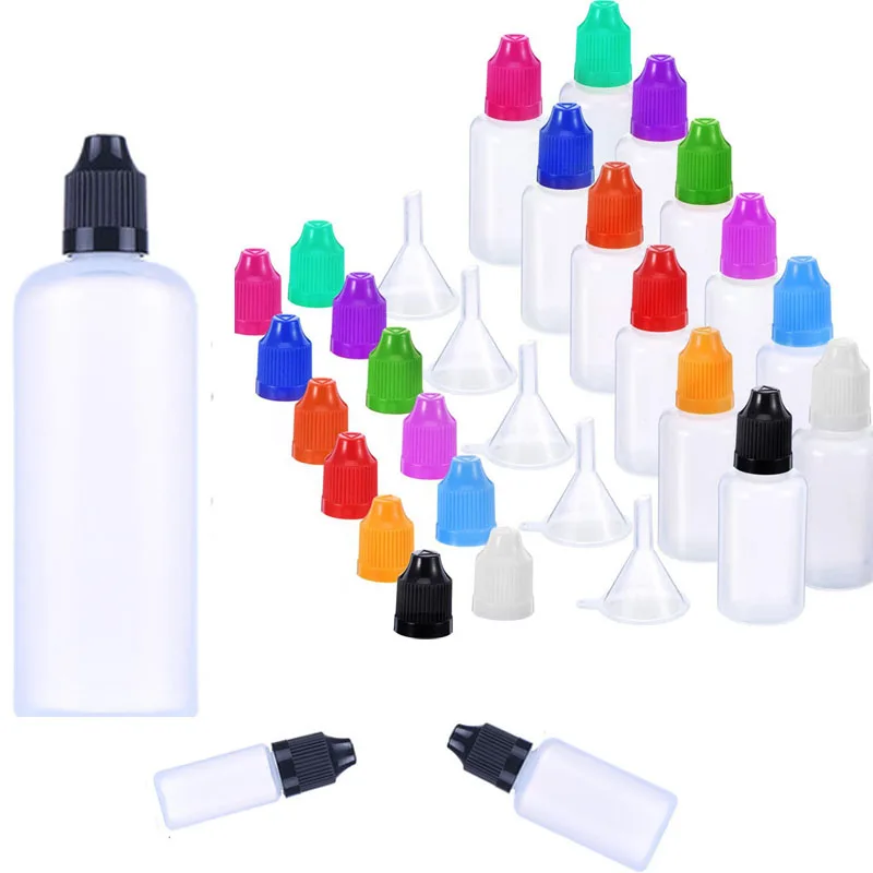 زجاجات بلاستيك قابلة للعصر بغطاء ملون ، فارغة ، قابلة لإعادة الملء ، غطاء مقاوم للطفل ، عينة سائلة ، عين ، 3 *--بالقطارة ، 5 *