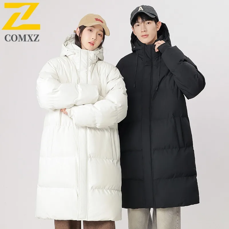 ​Men Down Cotton Jacket Winter American Style Warm Puffer Coat Thickened Fleece Lined Hooded Outerwear Cold Weather​ Windbreaker