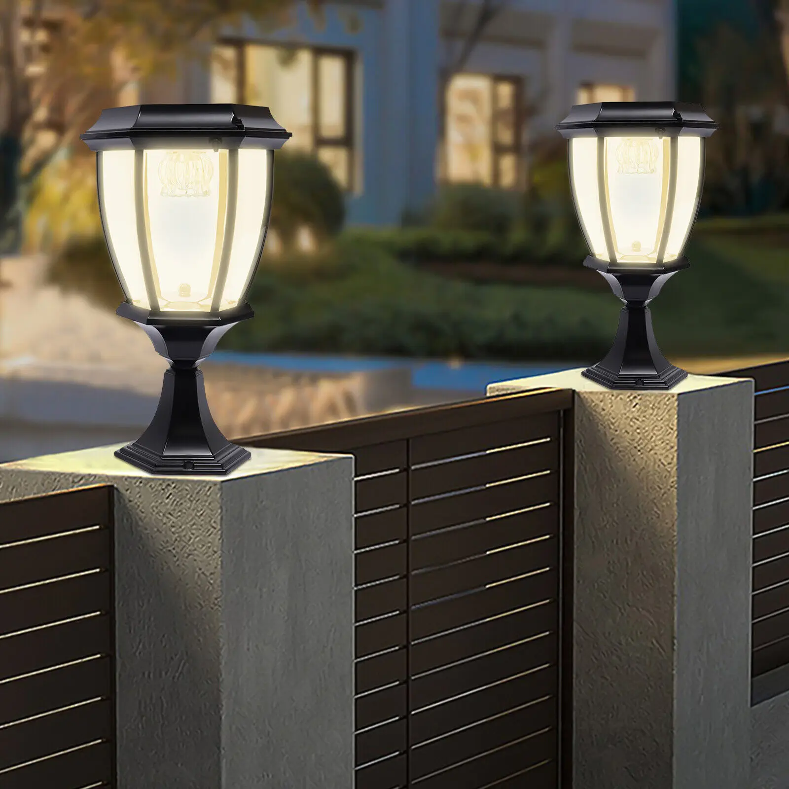 2pcs Post Light Solar Lamp Outdoor Lights Lantern Cap Pillar Deck Fence Pier Landscape Led Fixture Pathway Yard Dawn Dusk Garden