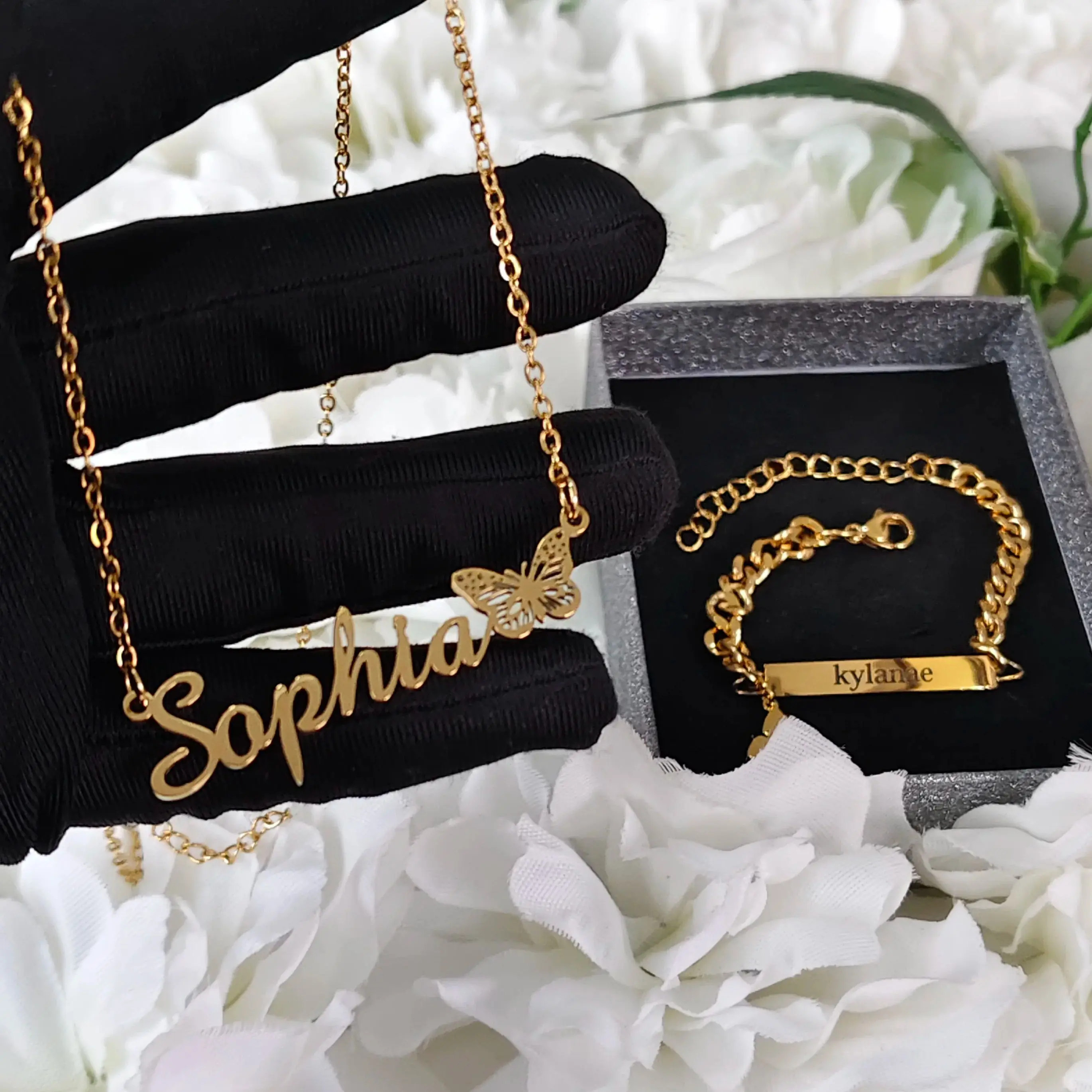 DHQH Customized Name Butterfly Necklace Bracelet Personalized Letter/Logo Butterfly Set Birthday Gift Manufacturer Direct Sales