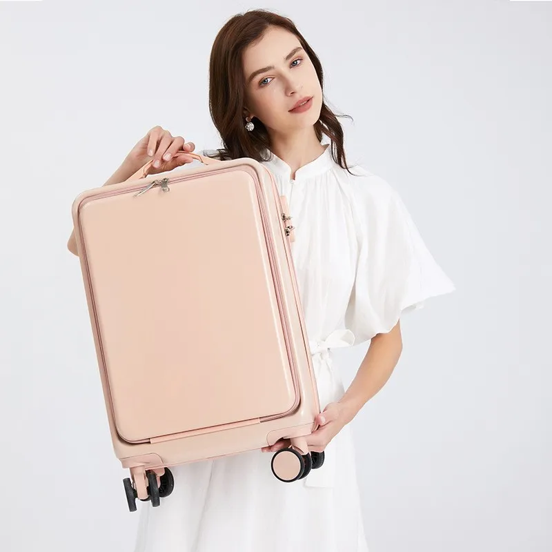 Travel Suitcase Front Opening Laptop Pocket Trolley Case Multi Function Carry on Luggage Universal Wheel Password Lock Suitcase