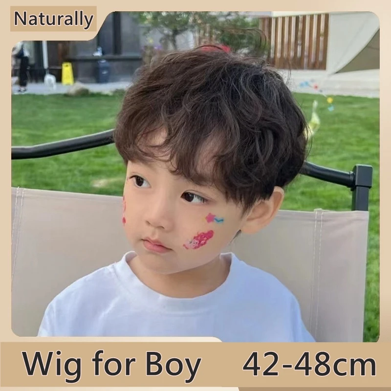 Little Boys Wig Kids Micro Curly Hair Accessories Baby Black Toupee Children Headgear Toddlers Headdress Schoolboy Headwear 2-5Y