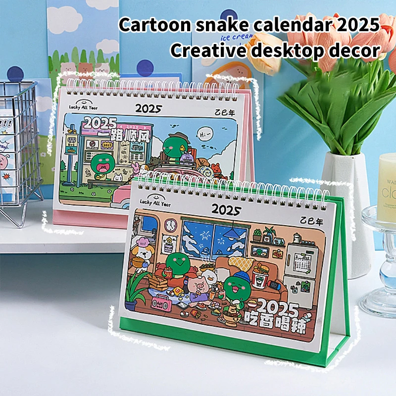 Cartoon Kawaii Snake Year Calendario da tavolo Simpatico diario creativo Agenda settimanale Desktop di moda Piccolo ornamento Materiale scolastico Regali