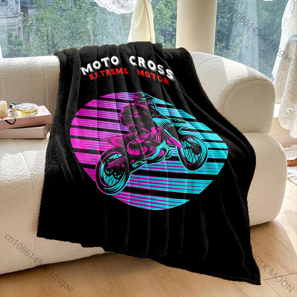 

1PC Neon motocross bike jump Print Adult Children Warm Blankets Home Travel Car Soft Comfortable Suitable for all seasons