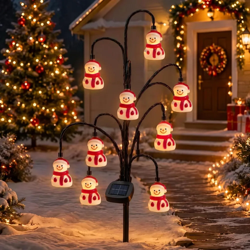 Solar Powered Santa Claus Ground Stake Lights Auto-On Weatherproof Snowman Stake Lamp PET Eco-Friendly