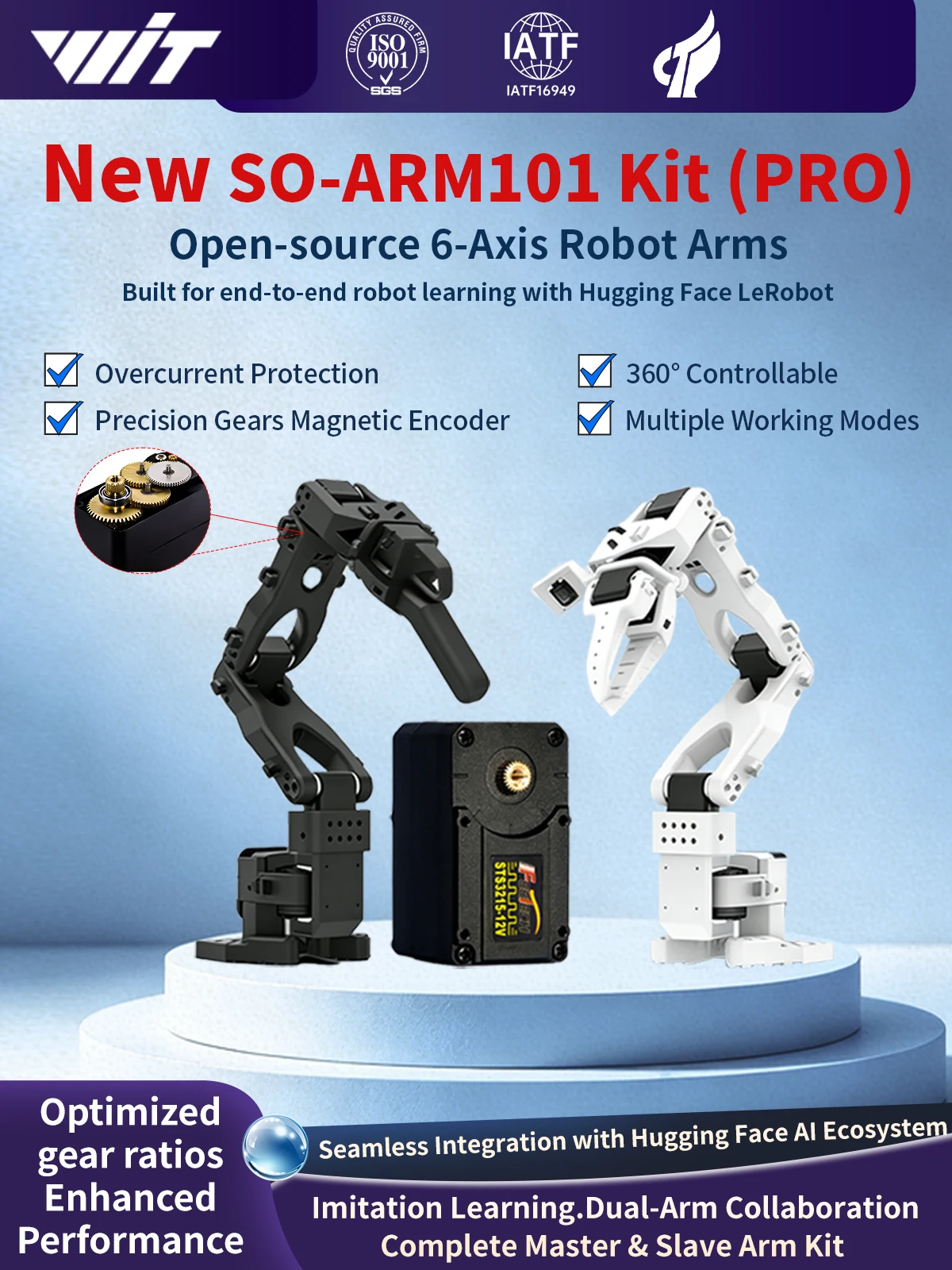 SO-ARM101 – zestaw serwomotorów do 6-osiowego ramienia robota z otwartym kodem źródłowym, wykorzystujący sztuczną inteligencję, przeznaczony do projektów robotycznych typu „zrób to sam” dla programistów, którzy chcą stworzyć robot LeRobot H — zdjęcie produktu 7