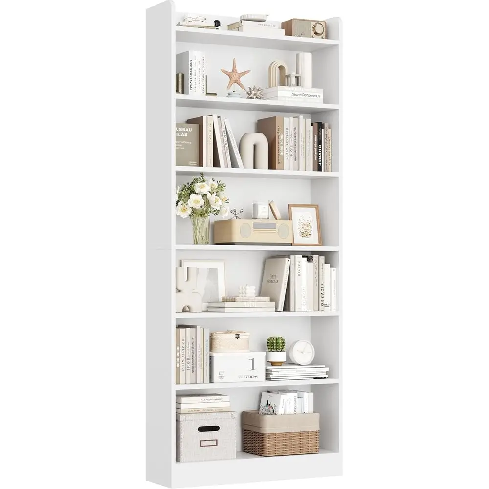 

7-Tier Open Bookcase, Modern Floor Standing Display Shelves for Home or Office, Storage Solution in White