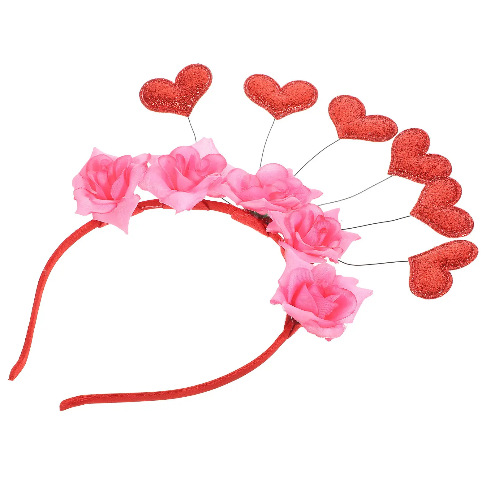 Valentine Party Headband for Adults Lovely Chic Heart Headpiece with Floral Accent Perfect Holiday Headdress for Carnival Music