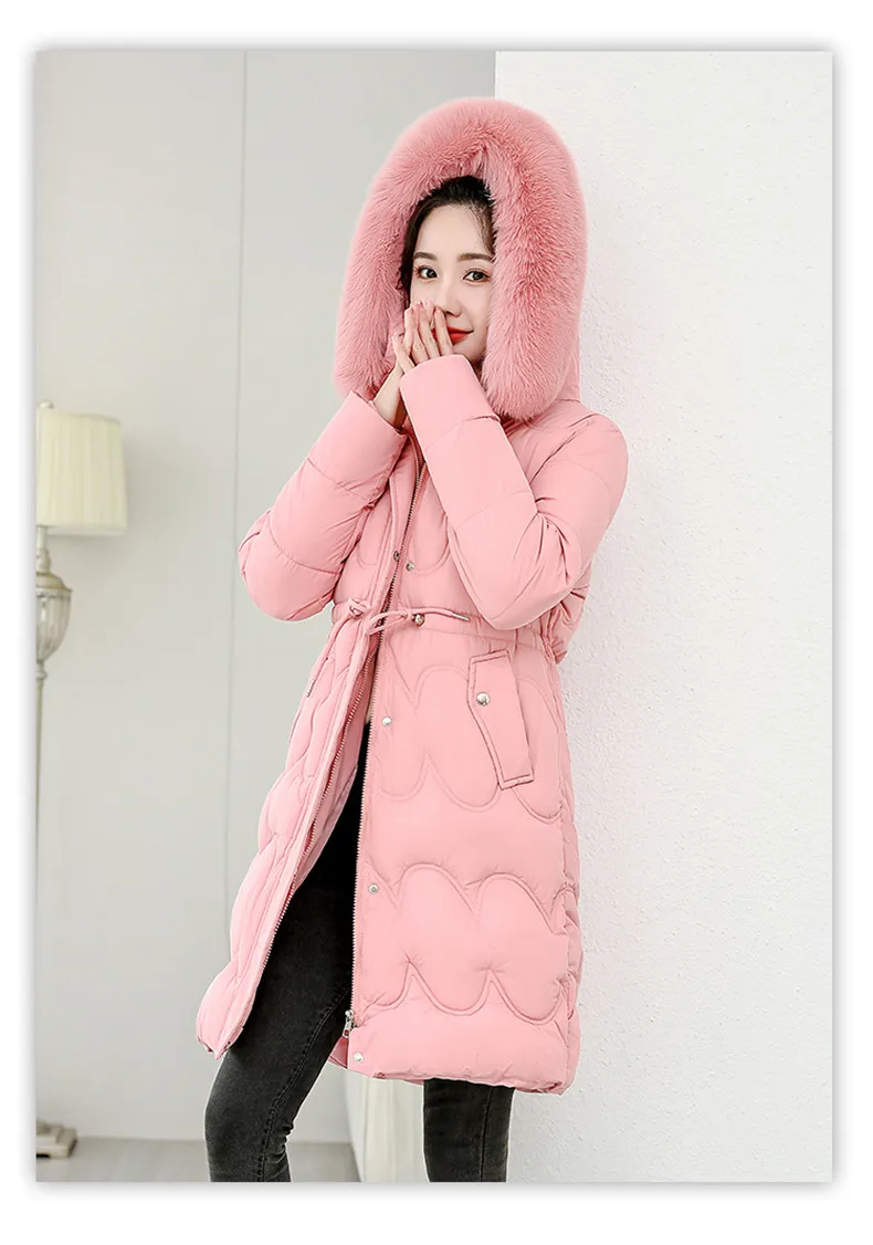 2026 Winter New Fur Collar Puffer Down Parka Loose Long Hooded Warmer Thicken Snow Jacket Pocket Zipper Outerwear Female