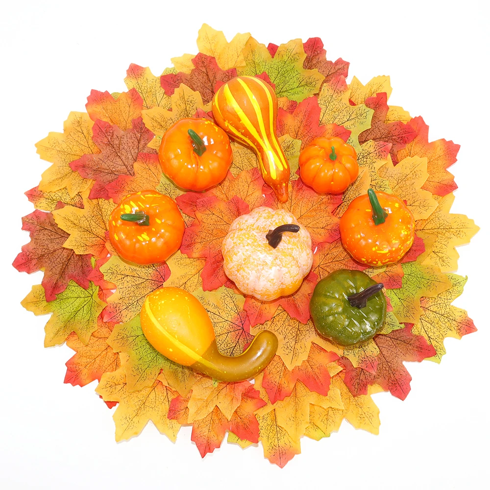 58pcs Thanksgiving Artificial Pumpkins Maple Leaf Autumn Ornament Wedding Home Decor DIY Crafts Halloween Party Decorations