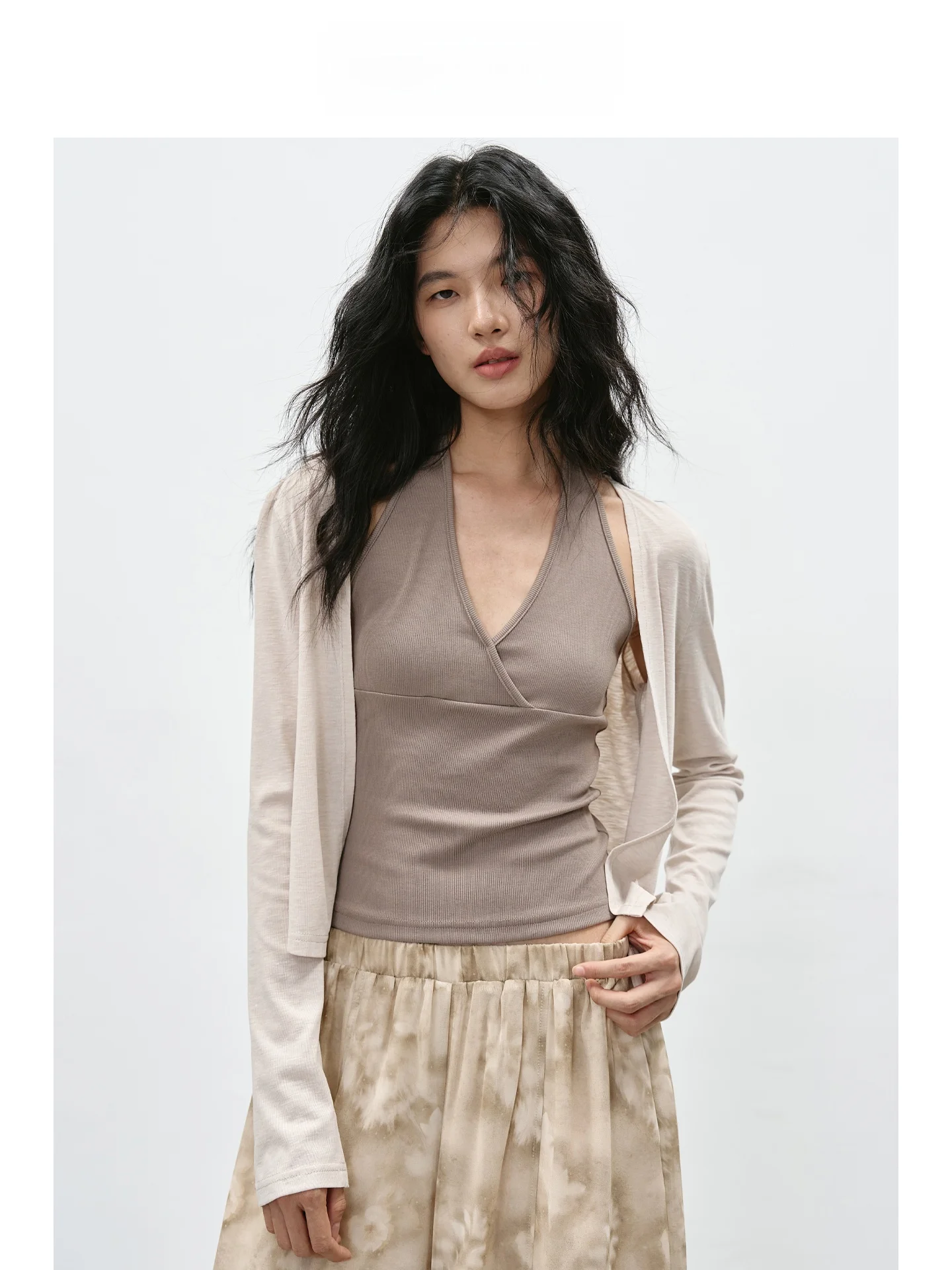 

EIGHTHMONTH August Soft Cotton Cloud Feel Hanging Ne Cardigan Two-Piece Set Women's Casual Sle Spring Faion Ensemble