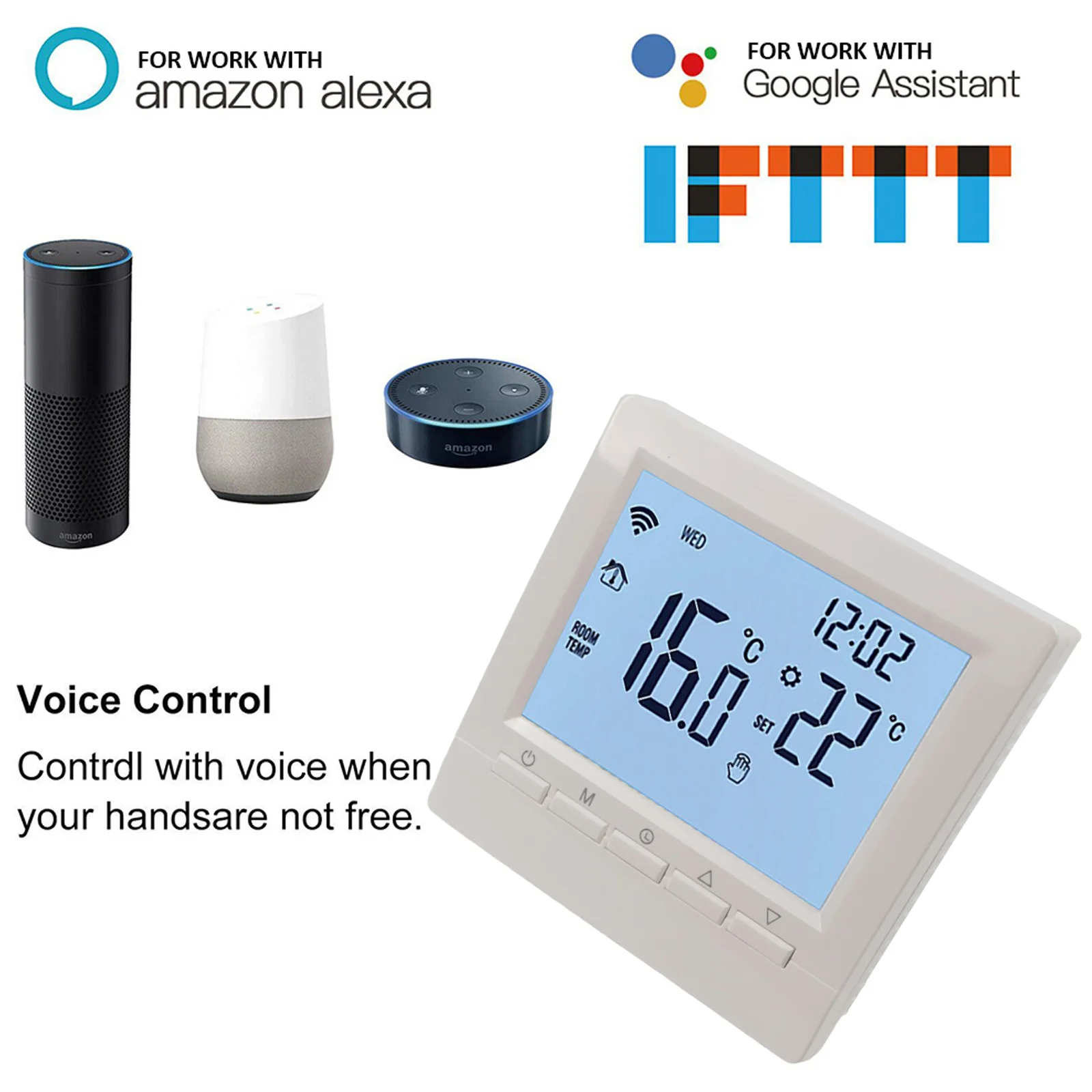 WIFI Connected Smart Thermostat Featuring Child Lock Mechanism and Voice Controlled Operation for Enhanced Safety