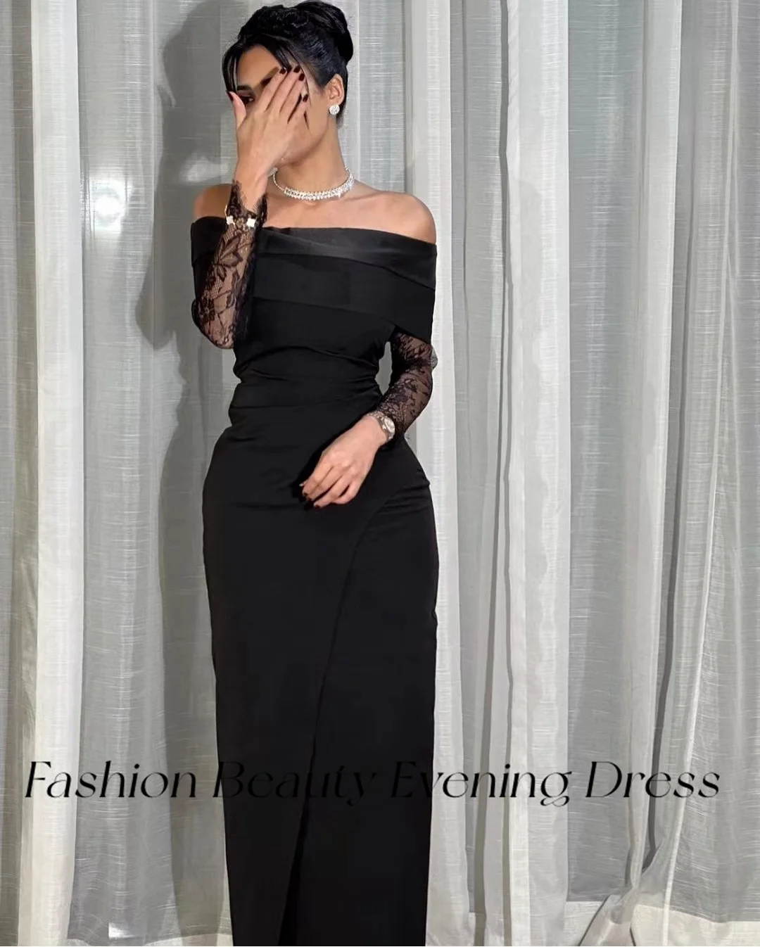 Fashion Beauty Black Evening Dresses Off Shoulder Back Slit Straight Elegant Formal Party Dress For Women 2024  فساتين السهرة