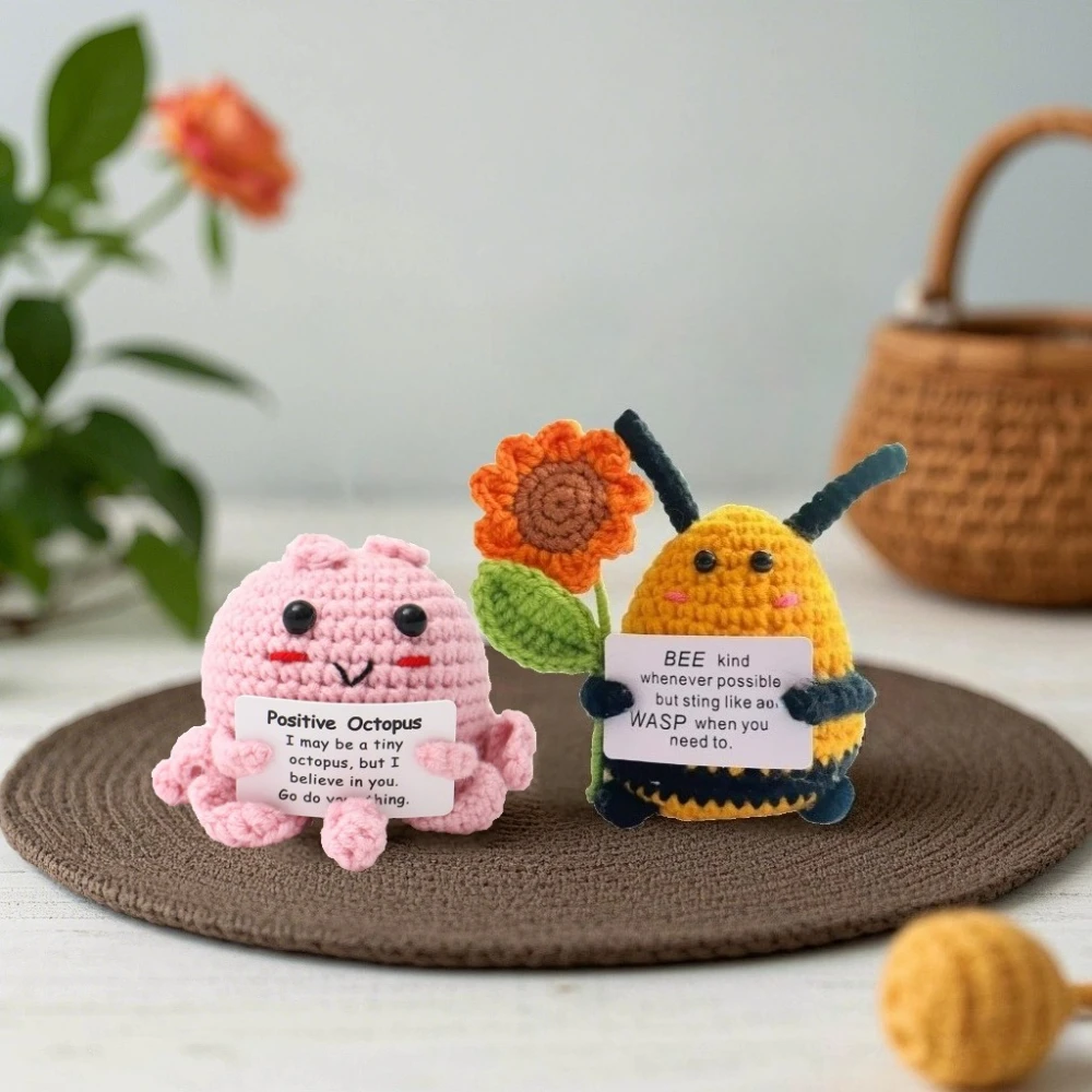 French Positive Card Handmade Crochet Positive Potato Doll, Stress Relief Desk Decor, Knitted Veggie Ornament, Home Office Gift