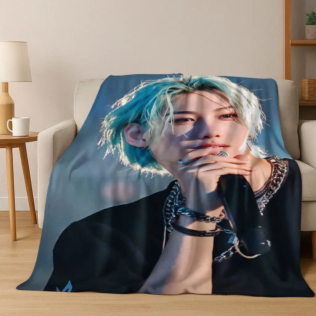 3D-Druck Streunende Kinder Kpop Star Felix Flanelldecke Weiche warme Decke für Schlafzimmer Wohnzimmer Bett Reisen Camping Picknick Geschenk