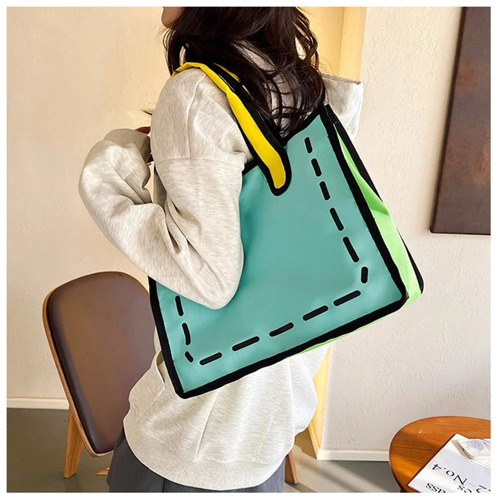 Personalized Embroidery Custom Cartoon Girl Canvas Bags Women\'s Handheld Shopping Bags Colored Large Capacity Shoulder Bags