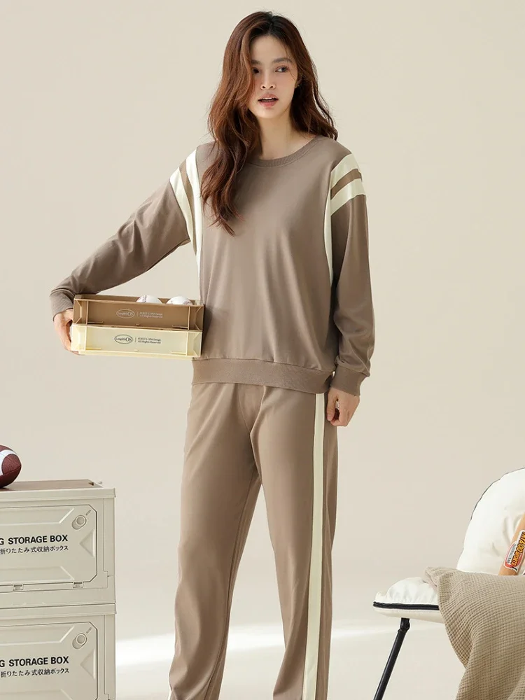 2024 Autumn New Pajamas Women's Pullover Leisure Sports Can Go Out To Suit Cotton Home Clothes