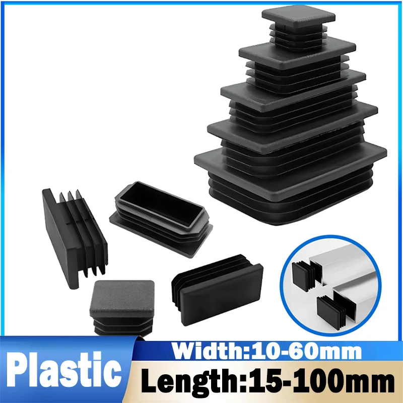 2~20Pcs Black Square Plastic Black Blanking End Cap Pipe Plug for Furniture Table Chair Legs 10x15mm~60x100mm