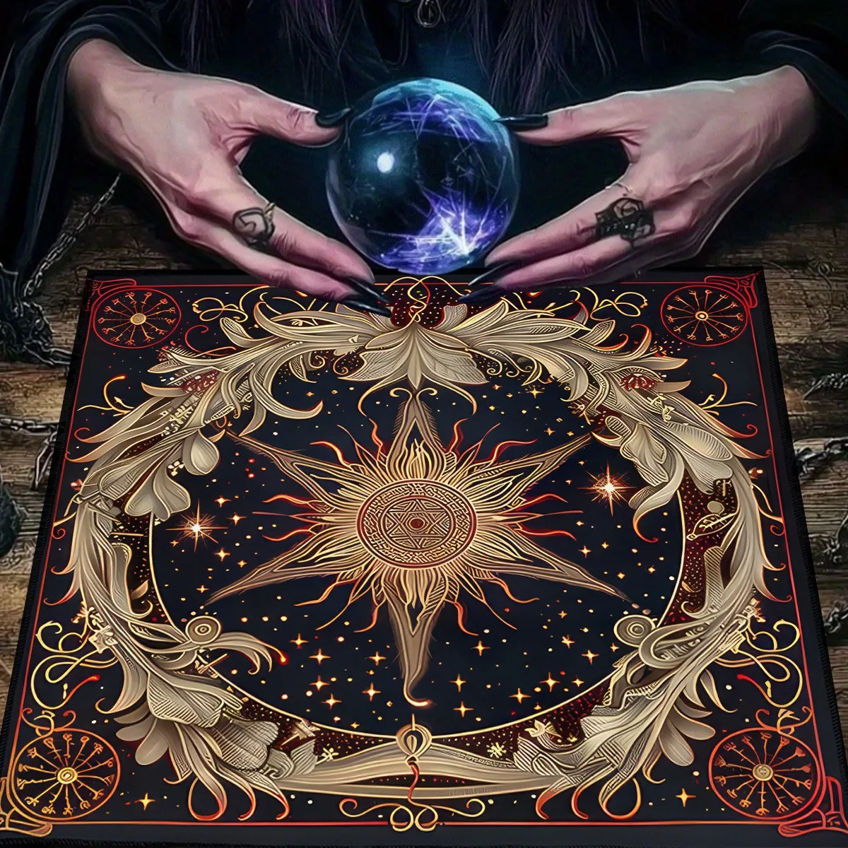 Celestial Flower Tarot Altar Cloth Multiple Sizes HD Print Star Floral Divination Witchcraft Polyester Party Game Mystic Gift