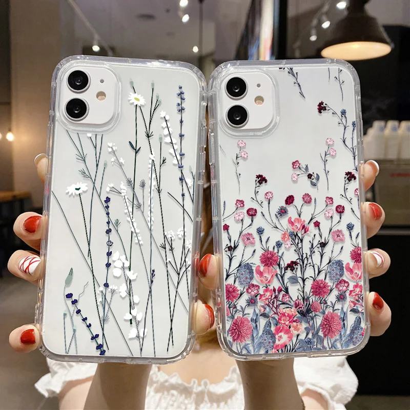 Soft TPU Clear Phone Case For iPhone 16 Pro Max 14 11 13 15 12 Mini XR X Xs 7 8 Plus 16promax Shockproof Flower Funda Cover