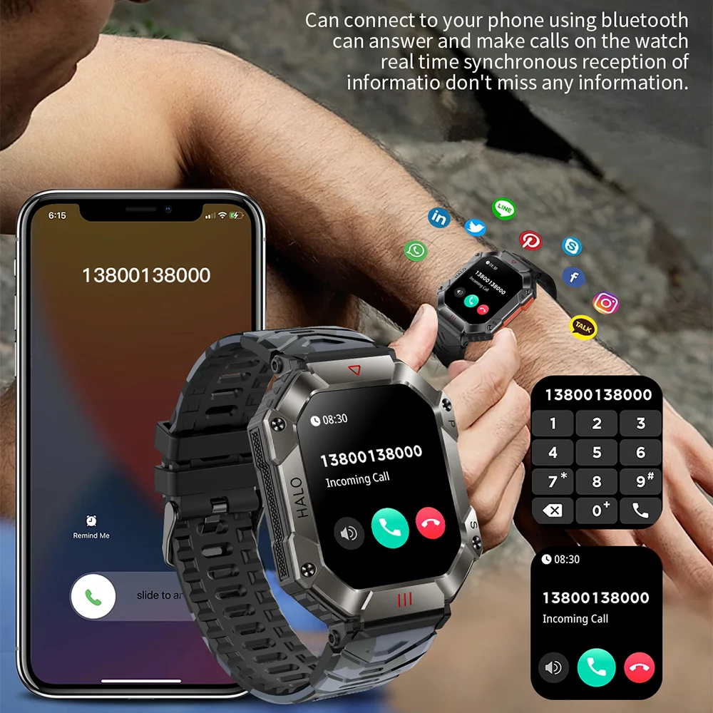 Men Smart Watch Military Healthy Monitor AI Voice Bluetooth Call Fitness Waterproof Sports Smartwatch for IOS Android Phone 2023