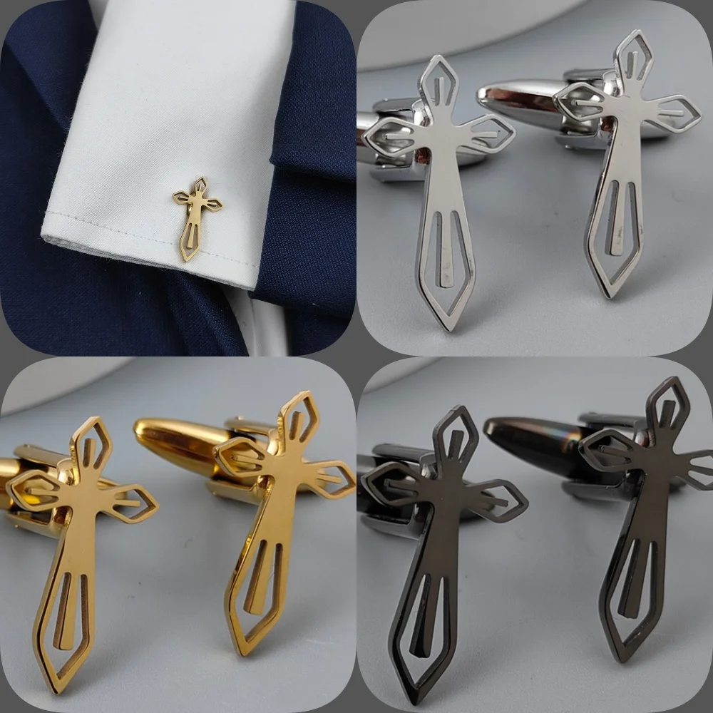 New cross cufflinks, fashionable metal shirt cufflinks, retro style suit accessories, suitable for dinner parties