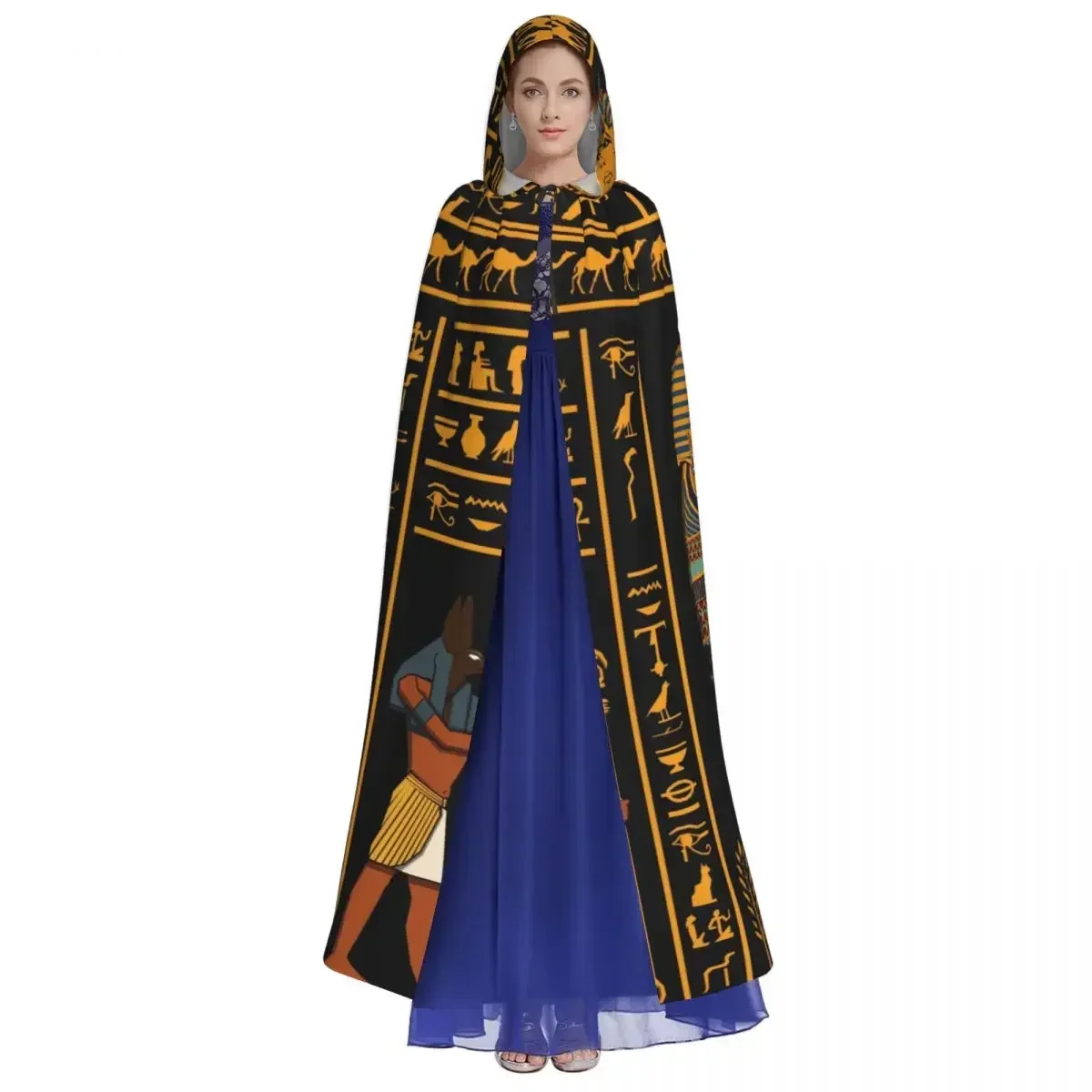 Unisex Adult Retro Egyptian Gods And Ancient Egyptian Hieroglyphs Cloak With Hood Long Witch Costume Cosplay